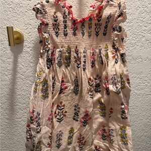 Pink Chicken Cream Floral Smocked Dress with Pink Trim